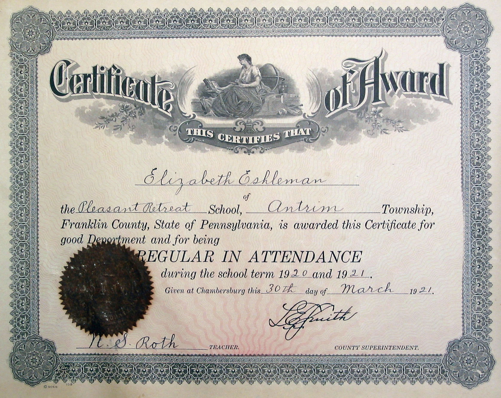 Another Perfect Attendance 1921
