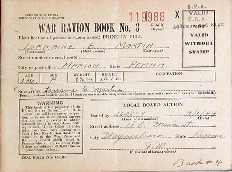 War Ration book from 1944